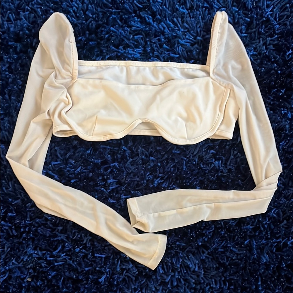 Cream Long Sleeve Sheer Crop Top